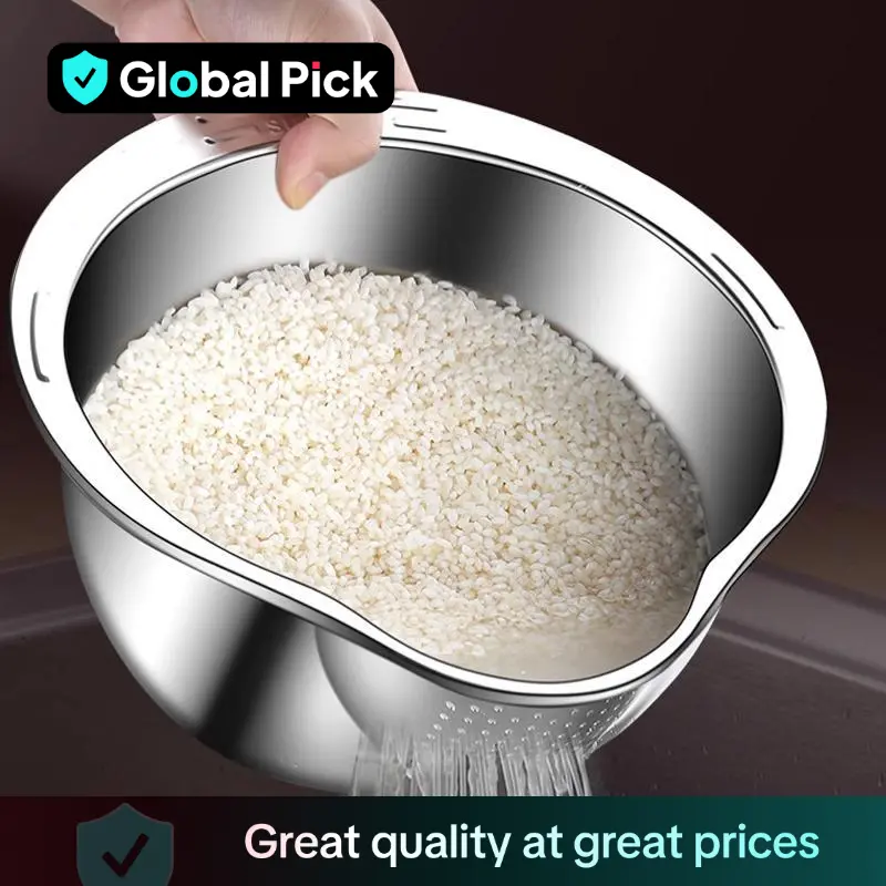 Stainless Steel Rice Washing Drain Basket, 1 Count Multifunctional Kitchen Tool for Washing Rice, Fruit, Vegetable, Kitchen Storage & Organization for