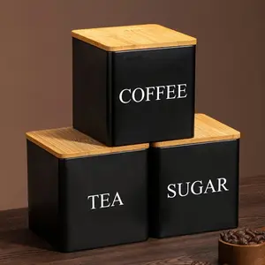 3Pcs Black White Storage Canisters, Metal Containers for Coffee Sugar Tea, Daily Kitchen Organization, Coffee Bar Storage
