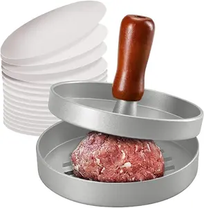Stainless Steel Smashed Burger Press with 100 Patty Papers, Non-Stick Round Hamburger Mold, Kitchen BBQ Grilling Utensil for Beef, Veggie, Meat Patties