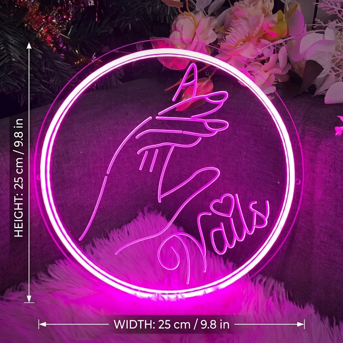 Pink Nails LED Neon Sign - Glamorous Hand Silhouette & Heart Design, Vibrant Glow Wall Decor Aesthetic for Beauty Shops, Manicure Business Room Decor Led Neon Lights Led Light Up Atmosphere Light Decorative Light
