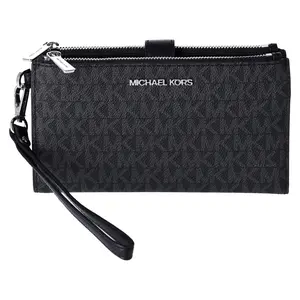 Pre-owned MICHAEL KORS PVC Small Leather Goods Jet Set Double Zip Wristlet Phone Wallet Black MK