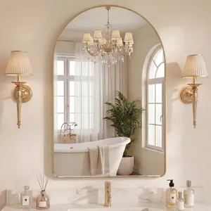 【New】Luxury Arched Bathroom Mirror - Modern Arched Shape Mirror with High-Clarity Shatterproof Tempered Glass, Metal Deep Frame, Hanging or Leaning Design, Styrofoam Pack for Living Room, Dresser