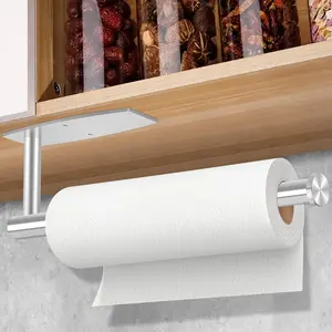 Paper Towel Holder, Self Adhesive or Drilling Paper Towel Holder Under Cabinet for Kitchen, Bathroom, Sink, Pantry, Fridge, Stainless Steel Paper Towel Roll Rack ()
