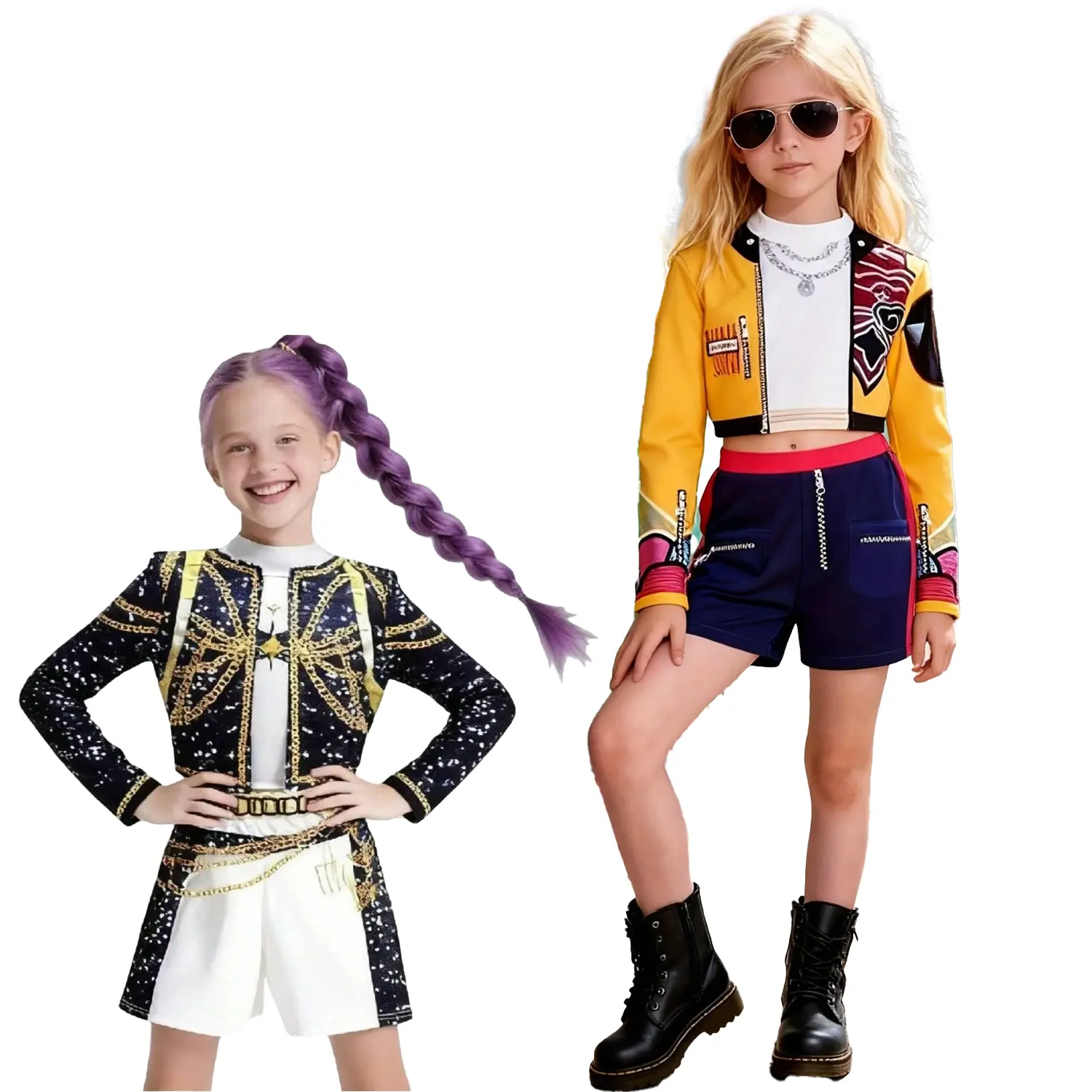 K-POP Girls Rumi Mira Role Play Costume Set 3pcs Suitable for all seasons, featuring 3D printed patterns and a celebrity-inspired style designed specifically for children. Crafted from comfortable fabric to create a true superstar look