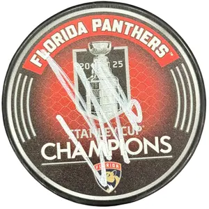 Aleksander Barkov Autographed Florida Panthers (2025 Stanley Cup Champs) Hockey Puck - JSA