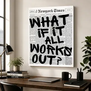 Retro Black And White Newspaper Poster What If It All Works Out Canvas Wall Art Positive Affirming Quote Minimalist Prints Painting For Home Bedroom Dorm Wall Decor