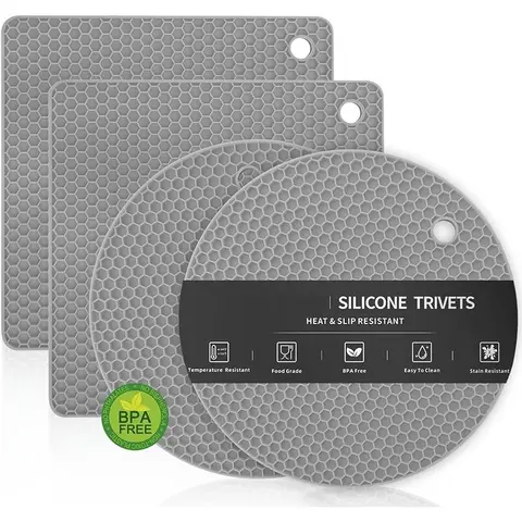 4pcs/set Silicone Pot Holder, Heat Resistant Non-slip Pot Mat, Kitchen Coasters, Hot Dish Coasters, Kitchen Insulation Tool for Hot Pots, Plates, Bowls, Spoons, Cups