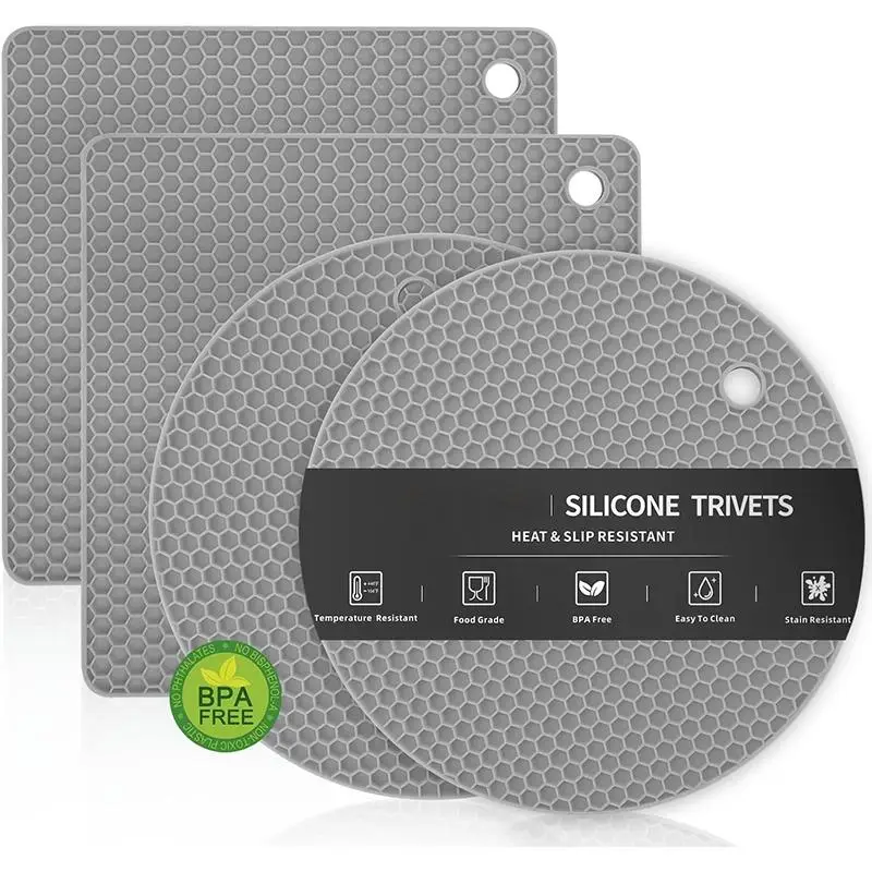 4pcs/set Silicone Pot Holder, Heat Resistant Non-slip Pot Mat, Kitchen Insulation Tool for Hot Pots, Plates, Bowls, Spoons, Cups