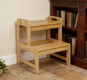 Wooden Step Stool for Kids, Two Steps Stool with Anti-Slip, for Bathroom Kitchen Bedroom, Bamboo Step Stool White, Natural, and Brown are Available.