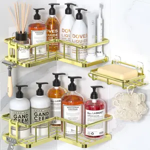 fast 3/5 Pack Wall-Mounted Shower Holder No Drill Bathroom Shower Organizers with Removable Hooks Rust Proof Shower Shelves caddy Easy to install Large Capacity For Kitchen Storage、Bathroom Storage and Cosmetics Storage 