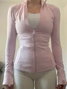 Women's Pink Zip-Up Slim Fit Sports Jacket, Stretchy Long Sleeve Yoga Top, Breathable Activewear For Gym & Daily Wear, Workout Clothes Women