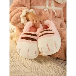 Women's Cute Cartoon Cat Paw Design Plush Slippers, Fuzzy Warm Slippers, Casual Soft Comfortable Home Slippers, Warm Slippers for Indoor & Outdoor Use for Fall & Winter, Trending Shoes(Sheets)