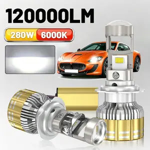 120000lm H7/h4 Can Bus Car Headlight Micro Lens, Hb3/hb4 LED Projector Bulb, 6000k Color Temperature, for Cars and Motorcycles