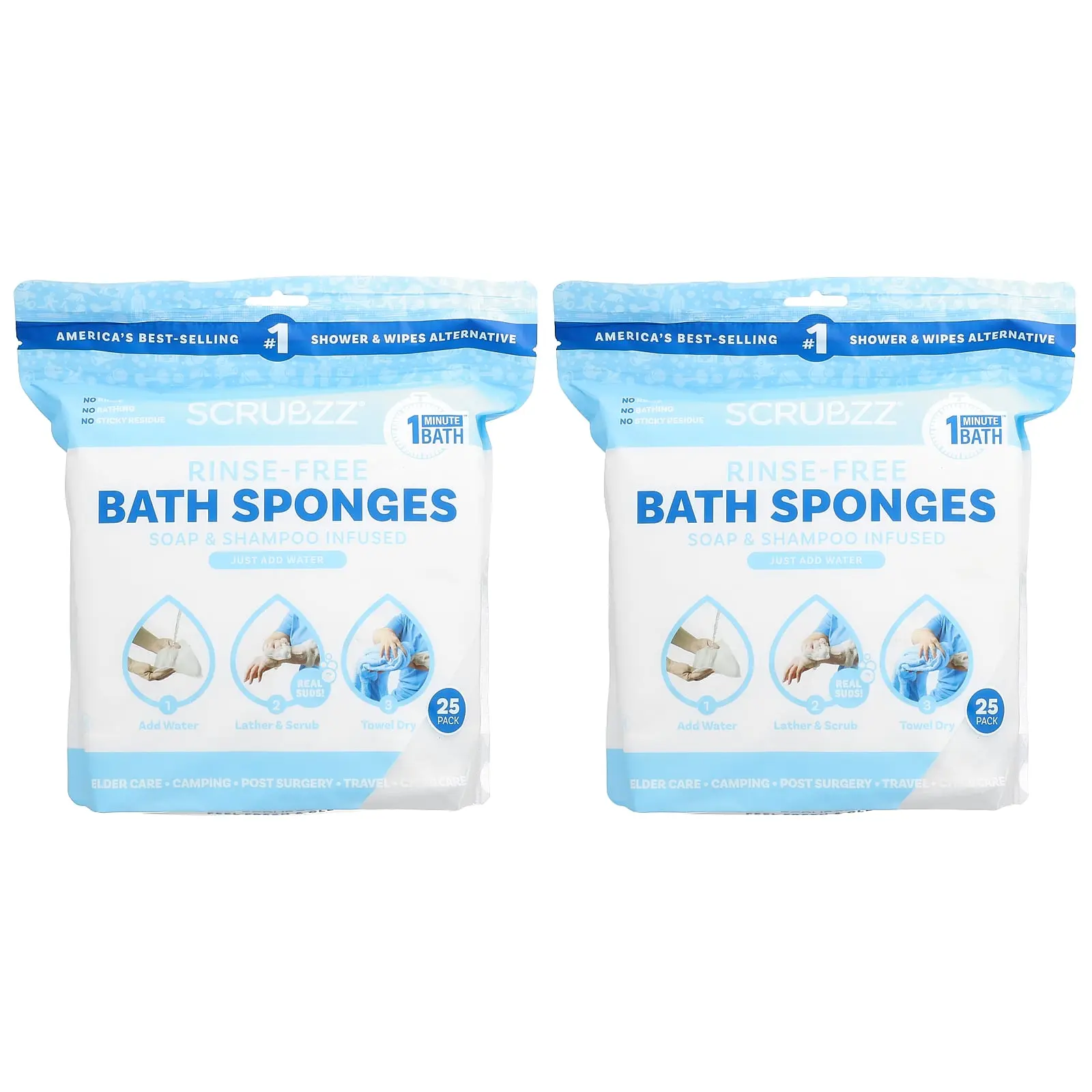 Scrubzz Rinse-Free Bath Sponges, 50 Sponges Scrubzz Rinse-Free Bath Sponges, 50 Sponges