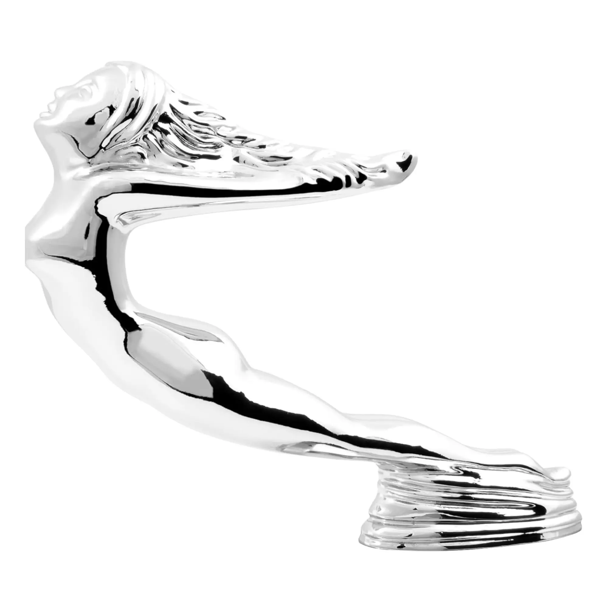 Decorative Chrome Flying Lady Metal Hood Ornament with Oval Base, Bolt-Mount Decor Box, Vintage Decor – 48273