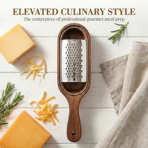Aesthetic Kitchen Cheese Grater - Wood & Stainless Steel, Detachable Grate-Catch Design for Stylish Food Prep