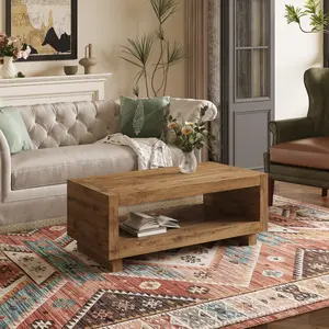 A modern minimalist MDF natural wood-colored rectangular coffee table measuring47.2*23.6*18 inches embodies the simple charm of mid-century aesthetics, adding a touch of elegance to your living room.