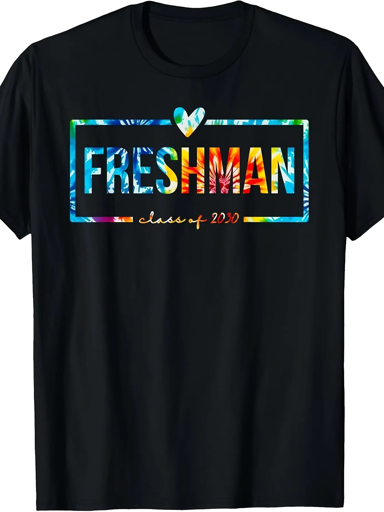 Minimal Tie Dye Freshman Class of 2030 9th Grade H unisex soft cotton short sleeve t shirt, vintage graphic casual tee for men women teens, perfect birthday holiday gift for camping travel gym daily street  wear