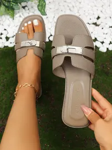 Women's Large Size French Style Metal Buckle Sandals, Soft Sole Casual Footwear, Versatile Office Wear, New 2026 Model