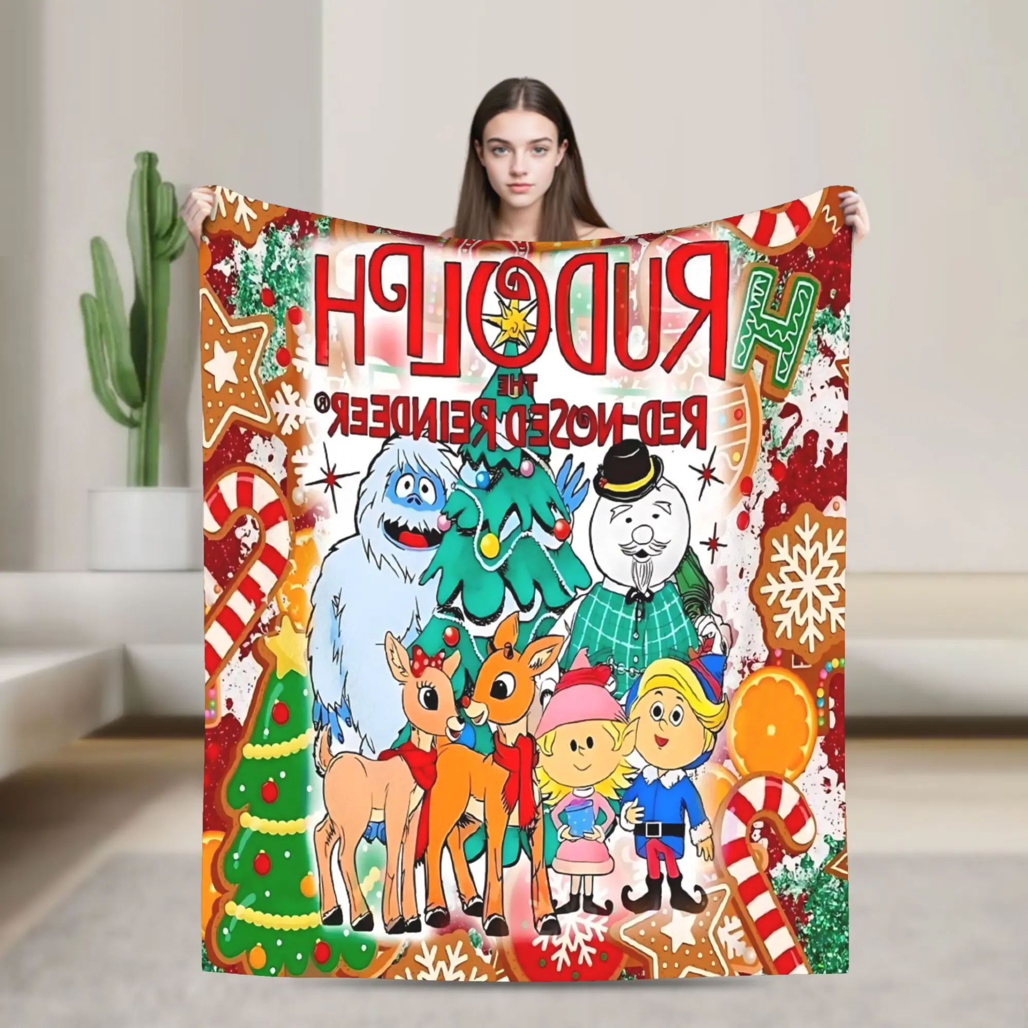 Rudolph the Red Nosed Reindeer inspired blanket, creatively inspired design, perfect for winter coverage of sofas, beds and office blankets, warm sofa blanket - perfect birthday or holiday gift.