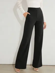 A women's casual, fashionable, Chic, Fitted black wide leg pants, with a slimming and high-end feel, suitable for all seasons, suitable for home, indoor, and outdoor wear