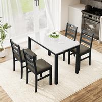 White Table + 4 Black Chairs with Cushions