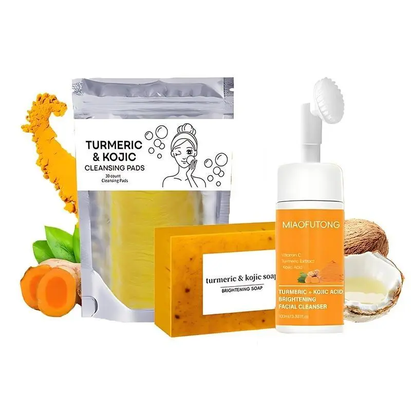 Turmeric Wash and Care Three Piece SetTurmeric Tablets, Turmeric Cleansing Mousse,Turmeric Soap Facial Cleansing Skincare FacialCleansing Cleanser Comfort