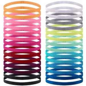 L-HDW076 28 Pieces Elastic Headbands Non Slip Colorful Sports Headband Thin Workout Grip Elastic Sport Headbands for Women, Men and Girls