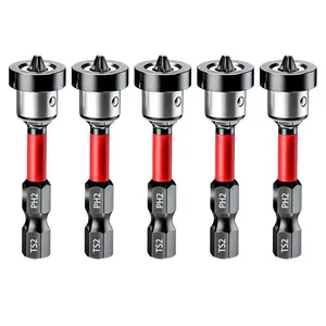 5pcs Drywall Bit Attachment with Depth Stop, PH2 Magnetic Drywall Screwdriver Bits for Countersinking Drywall Screws in Plasterboard, 1/4 Inch Hex Shank Plasterboard Bit