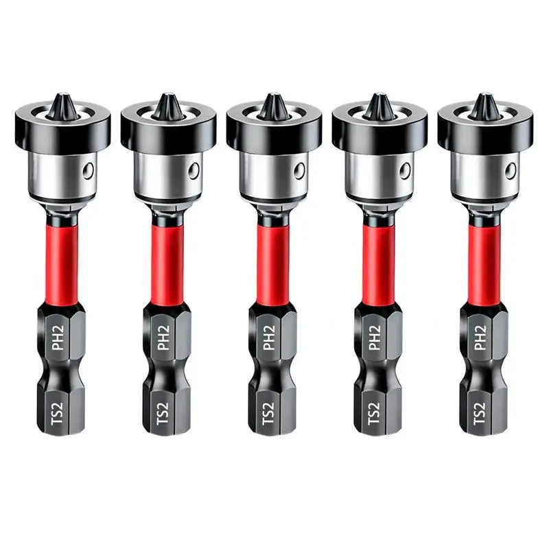 5pcs Drywall Bit Attachment with Depth Stop, PH2 Magnetic Drywall Screwdriver Bits for Countersinking Drywall Screws in Plasterboard, 1/4 Inch Hex Shank Plasterboard Bit