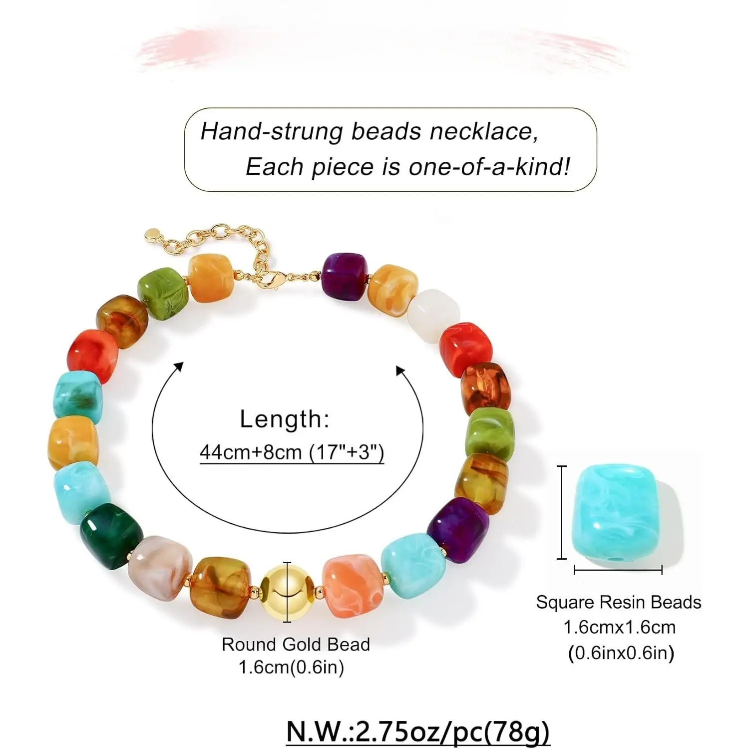 Colorful Chunky Necklaces for Women Trendy Multicolor Large Square Beads Necklace Boho Chunky Statement Choker Necklaces Y2K Summer Colorful Chunky Necklaces for Women Trendy Multicolor Large Square Beads Necklace Boho Chunky Statement Choker Necklaces Y2K Summer
