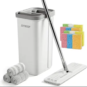New JOYMOOP Hands-Free Mop and Bucket with Wringer Set with Colorful Compressed Sponges, Househould Cleaning Tool of Floor Mop and Cellulose Sponges