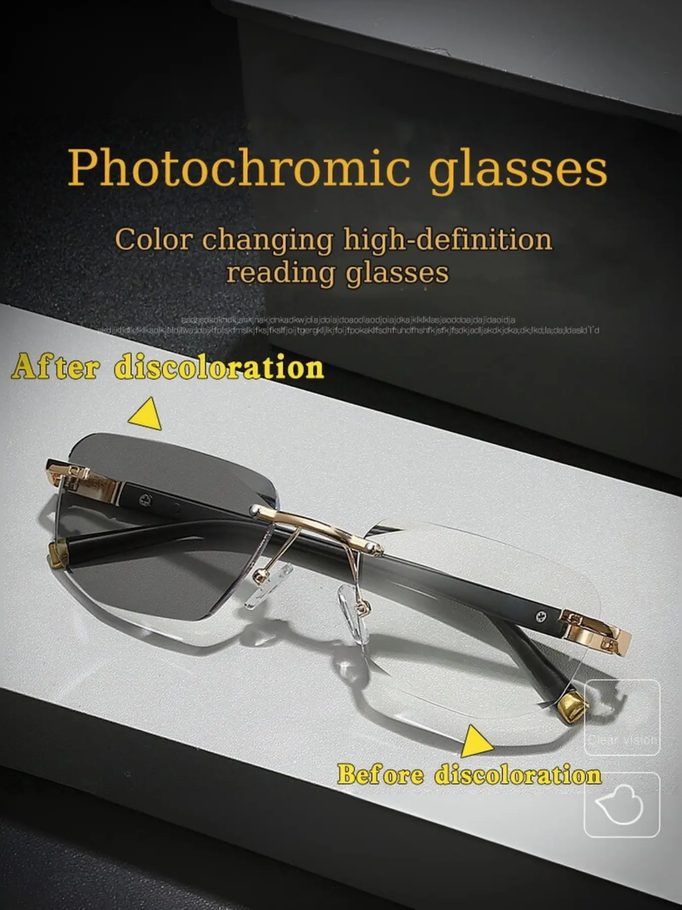 Unisex Auto-Darkening Metal Frameless Reading Glasses, Adjustable Arms, Ideal for Driving, Office, Computer Use, Comfortable & Durable, High Quality Eyewear, High Definition Glasses, Photochromic Eyeglasses