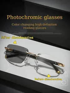 Unisex Auto-Darkening Metal Frameless Reading Glasses, Adjustable Arms, Ideal for Driving, Office, Computer Use, Comfortable & Durable, High Definition Glasses, Photochromic Eyeglasses