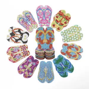 Slipper Shaped Wooden Coasters, 10pcs/set DIY Diamond Arts Colorful Painting Coasters, Decorative Table Cup Mat for Coffee Cup, Office, Kitchen and Dining Room