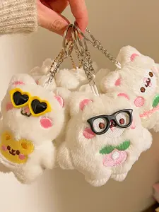 Cute Cartoon Plush Bunny Charm, Fashion Simple Design Keychain Pendant, Perfect Gift for Bags and Keys, Adorable Rabbit Accessory, Fluffy Bunny Keychain