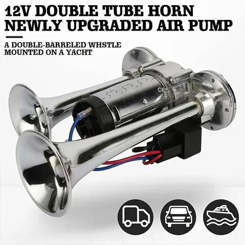 120dB Super Loud 12V Zinc Alloy Twin Tone Vehicle Horns - Easy to Install Car Accessories, 12V Exterior Auto Part for RVs, Highway Sound Alert (Horns & Accessories Category)
