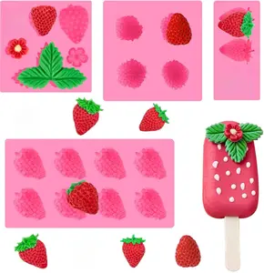 4 Pcs Strawberry Silicone Fondant Molds for Chocolate, 3D Fruit Shaped Molds for Shortcake Cupcake Decoration, Candles, Clay, Wax Making