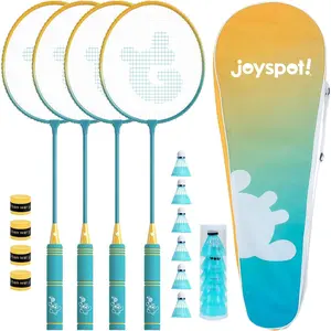 Badminton Rackets Set of 4 for Outdoor Backyard Games,Including 4 Rackets, 6 Nylon Shuttlecocks, 4 Replacement Grip Tapes and 1 Carrying Bag, Lightweight Badminton Racquets for Kids Adults Beginners