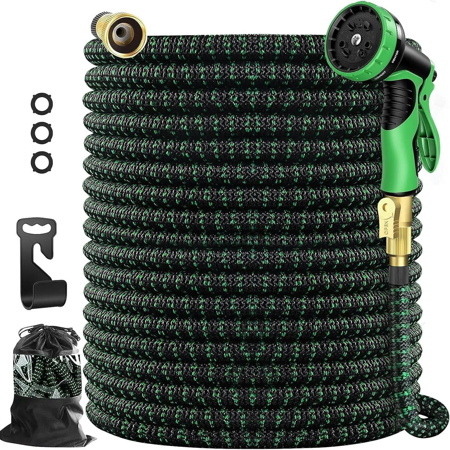 100/75/50/25FT Expandable Garden Hose,Heavy Duty Superior Strength,4 -Layer durable collapsible Latex Core,Extra Strong Brass Connectors ,lightweight flexible water hose, Garden Hose Nozzle, 1X Storage Bag，SummerVibes