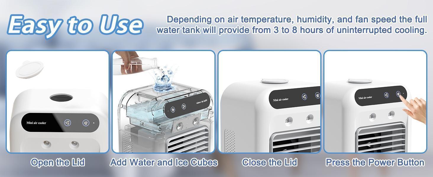 Portable Air Conditioners, 3-In-1 Cooling Fan with 2-Speed Mist Fan, mini Air Cooler for Traveling, Office, Living Room, Bedroom