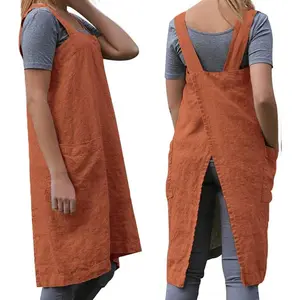 Women's Practical Cross Back Pinafore Apron with Large Pockets Home Kitchen,Restaurant,Coffee House,Cooking,Gardening Painting Soft