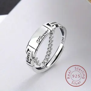 [Silvery Ring] 1pc 925 Sterling Silvery Vintage English Letter Chain Ring | Simple and Adjustable Thai Silvery Ring for Women with Opening