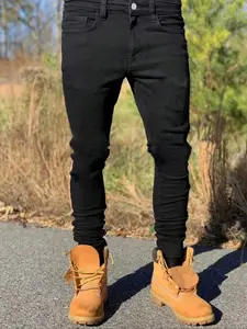 Men's Solid Color Classic Denim Pants, Casual Comfy Elastic Jeans for Daily Wear, Fashion Men's Bottoms for All Seasons