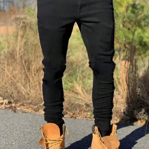 Men's Solid Color Casual Comfy Minimalist Basic Jeans, Fashion Daily Bottoms Suitable for All Seasons