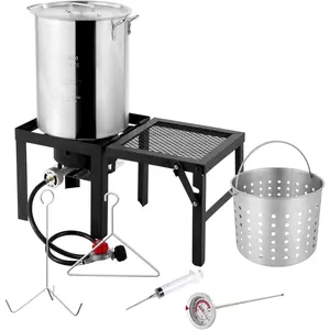 ROVSUN 30QT Turkey Fryer with Boiler Steamer Set Basket & 55000BTU Propane Burner, Outdoor Deep Fryer & Seafood Crawfish Boil Pot with Thermometer, Marinade Injector, Turkey Rack & Rack Lifter