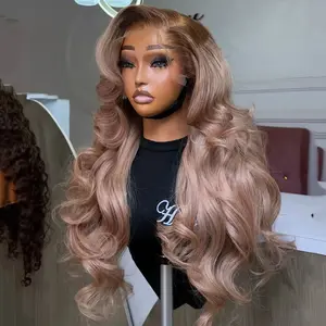 Ash Blonde with Dark Brown Roots Vrigin Human Hair Wigs Transparent Lace Frontal 200 Density Body Wave Wig 13x6 Lace Front Ombre Blonde with Baby Hair For Women