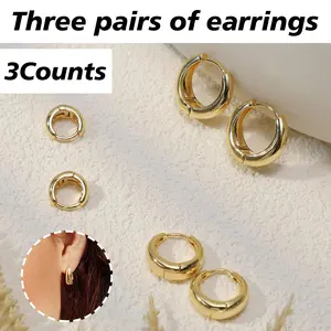 3 Counts Women's Sterling Silver Post Earrings, high polished surface for daily decoration