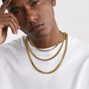 U7 3/4.5/6mm Mens Thick Cuban Chain Necklace Stainless Steel Curb Cuban Chain Necklace For Men Male 18inch-30inch