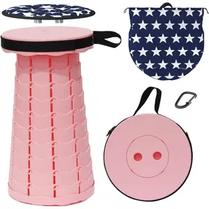 Upgraded Collapsible Stool Folding Stools for Adults with Cushion Retractable Telescoping Stool Portable Chair for Outdoor Camping Fishing Hiking BBQ with Bag&Carabiner (Sakura Pink)